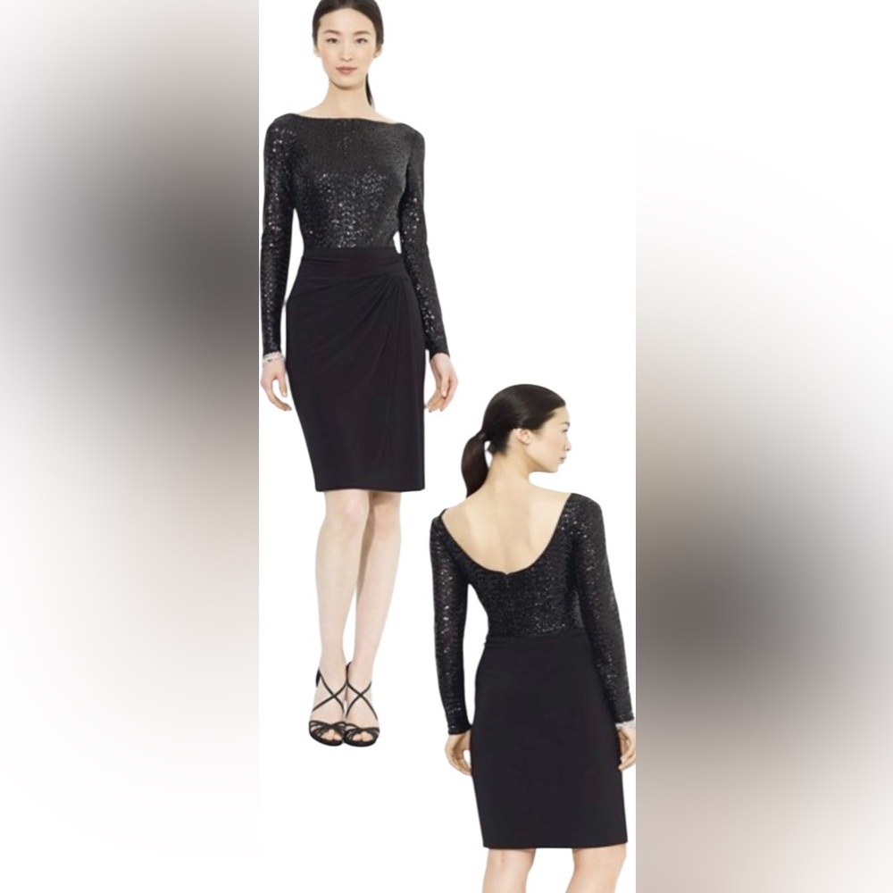 Ralph Lauren Black Sequin Cowl Neck Cocktail Dress